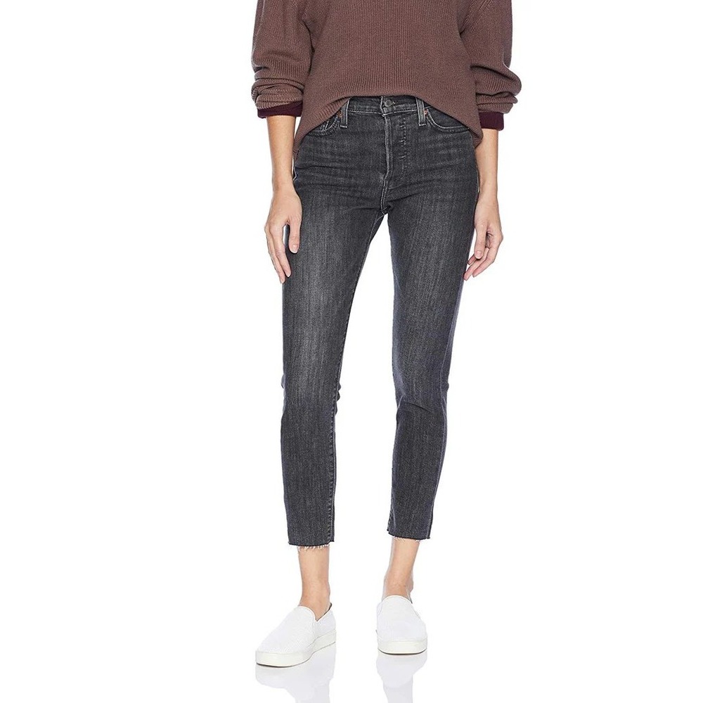 Levis Wedgie Skinny Jeans‎ Womens 27 Faded Black High Rise Raw Hem Button Fly
